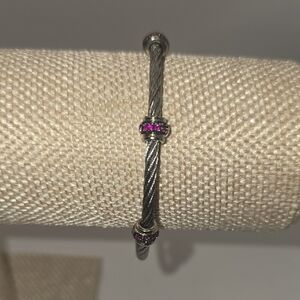 Pink Accented Steel Cable Bracelet